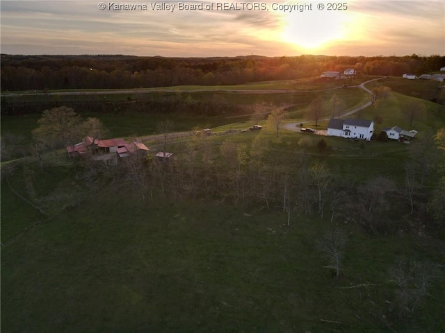 birds eye view of property featuring a rural view