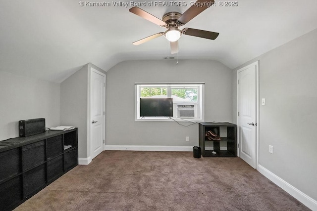 901 Evanwood Rd, Charleston, WV 25314 - bonus room with ceiling fan, vaulted ceiling, carpet flooring, baseboards, and cooling unit