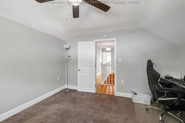 901 Evanwood Rd, Charleston, WV 25314 - carpeted office featuring vaulted ceiling, a ceiling fan, and baseboards