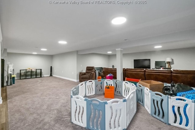 901 Evanwood Rd, Charleston, WV 25314 - living room featuring carpet, recessed lighting, and baseboards