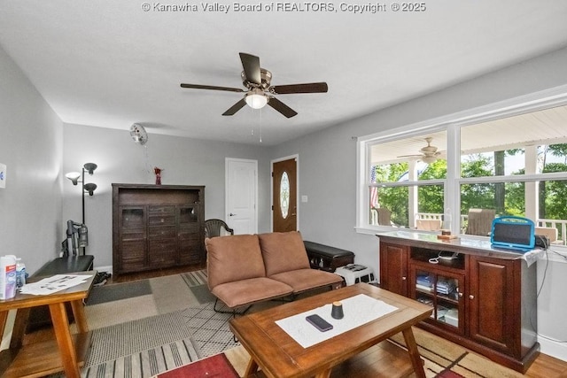 901 Evanwood Rd, Charleston, WV 25314 - living area with a ceiling fan, plenty of natural light, and light wood-style floors