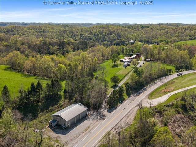 aerial view featuring a forest view