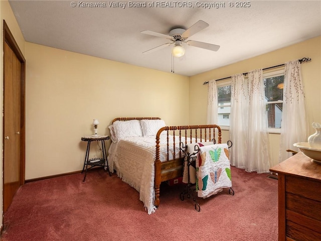 5339 Pioneer Dr, Cross Lanes, WV 25313 - bedroom with baseboards, ceiling fan, carpet, and a closet