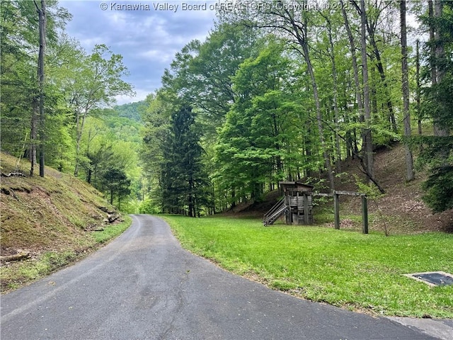 view of street with a wooded view