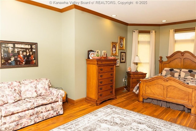 2804 Hash Ridge Rd, Barboursville, WV 25504 - bedroom with crown molding, baseboards, recessed lighting, and wood finished floors