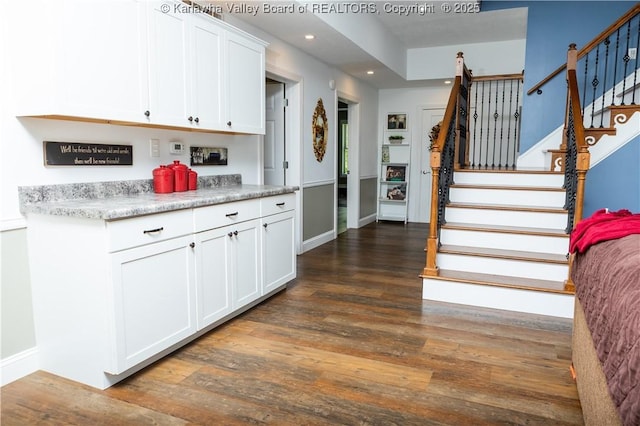 2804 Hash Ridge Rd, Barboursville, WV 25504 - kitchen with light countertops, white cabinetry, dark wood finished floors, and recessed lighting