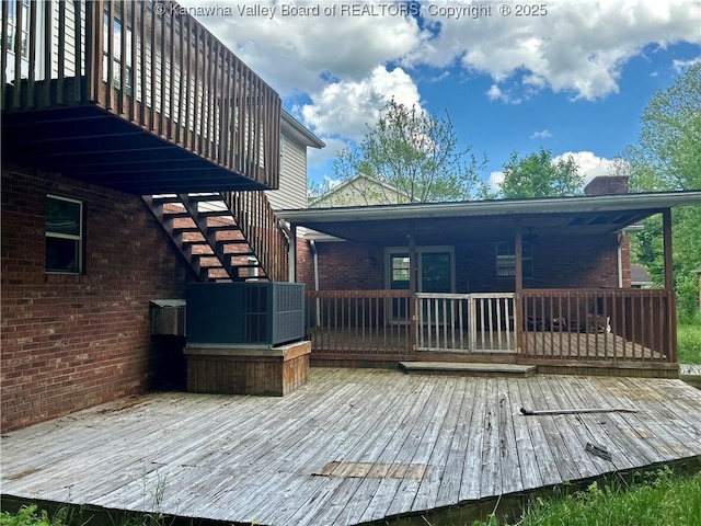 405 Crestview Dr, Charleston, WV 25302 - exterior space featuring a wooden deck, a chimney, stairs, and brick siding