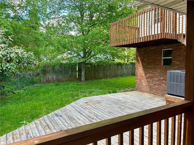 405 Crestview Dr, Charleston, WV 25302 - deck featuring a yard, central AC unit, and a fenced backyard