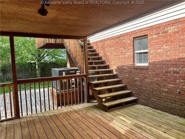 405 Crestview Dr, Charleston, WV 25302 - wooden terrace featuring fence, cooling unit, and stairway