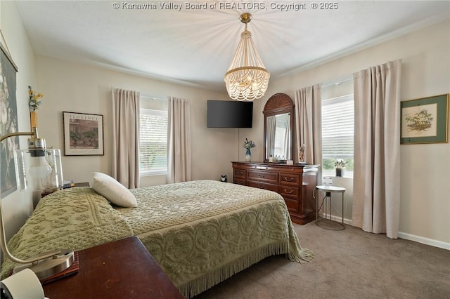 2258 Curtis Ave, Saint Albans, WV 25177 - bedroom with baseboards, a chandelier, and light colored carpet