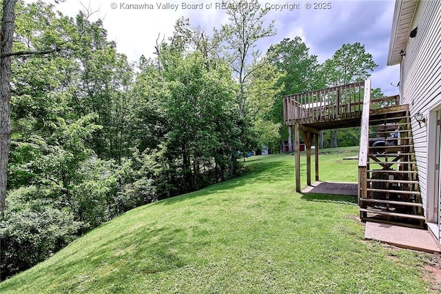 433 Kingswood Dr, Culloden, WV 25510 - view of yard with stairway and a wooden deck