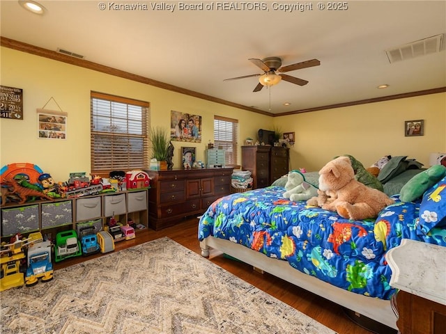 2648 Bedford Chapel, Milton, WV 25541 - bedroom featuring wood finished floors, crown molding, recessed lighting, and ceiling fan