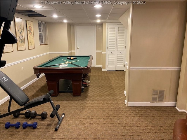 1407 Longridge Rd, Charleston, WV 25314 - rec room with carpet flooring, billiards table, baseboards, and recessed lighting