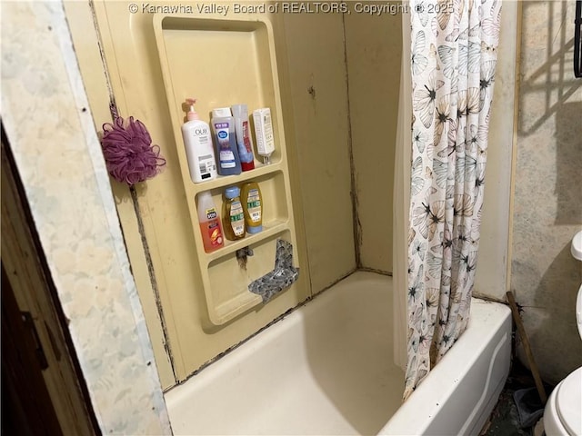 12027 Chap Rd, Wv, WV 25204 - bathroom with toilet and shower / bath combo with shower curtain