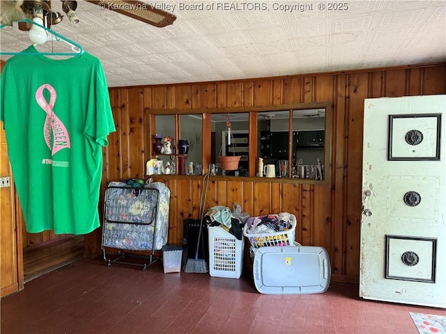 12027 Chap Rd, Wv, WV 25204 - interior space featuring wood walls, wood finished floors, and an ornate ceiling