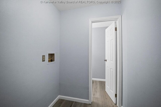 302 Charles Ct, Hurricane, WV 25526 - laundry area with wood finished floors, washer hookup, and baseboards