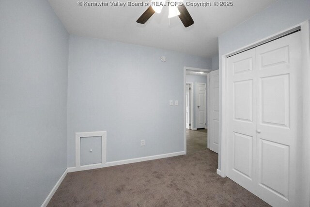 302 Charles Ct, Hurricane, WV 25526 - unfurnished bedroom featuring carpet floors, a closet, baseboards, and ceiling fan