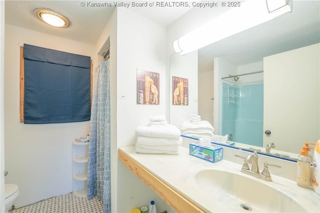 28 Tracy Ln, Summersville, WV 26651 - full bath featuring toilet, a shower with shower curtain, vanity, and tile patterned floors