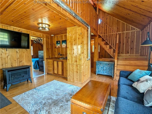 6531 Lockbridge Rd, Wv, WV 25976 - living area with wooden ceiling, wood walls, and wood finished floors