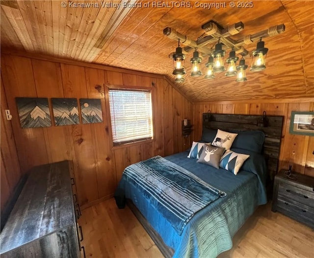 6531 Lockbridge Rd, Wv, WV 25976 - bedroom featuring wood ceiling, wood finished floors, wood walls, and vaulted ceiling