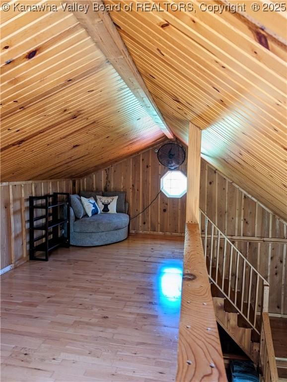 6531 Lockbridge Rd, Wv, WV 25976 - additional living space featuring wood walls, lofted ceiling, wood-type flooring, and wood ceiling