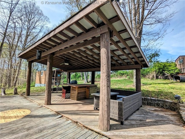 6531 Lockbridge Rd, Wv, WV 25976 - deck with a lawn and a ceiling fan