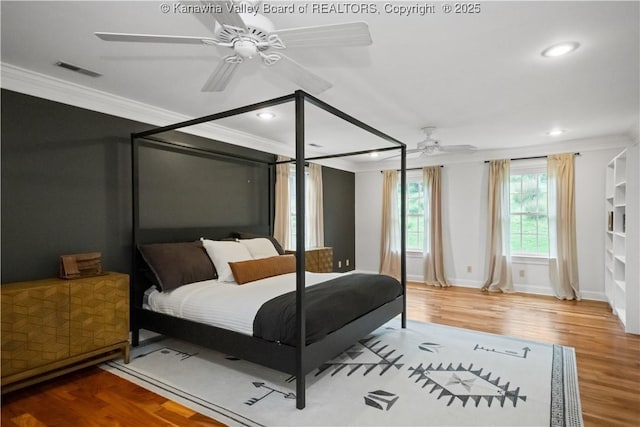 12 W Coventry Rd, South Charleston, WV 25309 - bedroom with crown molding, recessed lighting, wood finished floors, baseboards, and ceiling fan