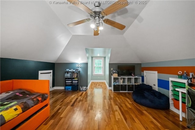 12 W Coventry Rd, South Charleston, WV 25309 - bedroom with wood finished floors, lofted ceiling, baseboards, and ceiling fan