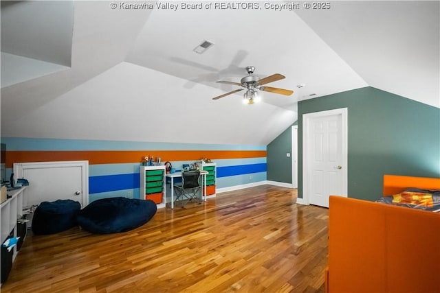 12 W Coventry Rd, South Charleston, WV 25309 - additional living space featuring vaulted ceiling, ceiling fan, wood finished floors, and baseboards