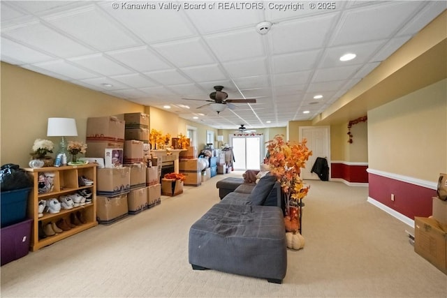 12 W Coventry Rd, South Charleston, WV 25309 - living room featuring carpet flooring, a ceiling fan, and recessed lighting