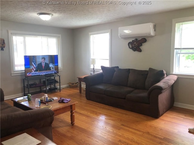 329 3rd Ave, Ripley, WV 25271 - living area featuring a wall mounted AC, light wood-style flooring, healthy amount of natural light, and a textured ceiling