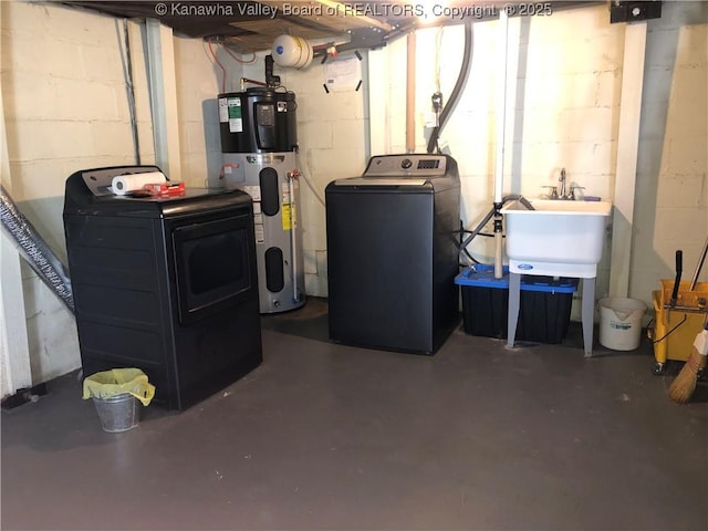 329 3rd Ave, Ripley, WV 25271 - unfinished below grade area with hybrid water heater, washer and dryer, and a sink