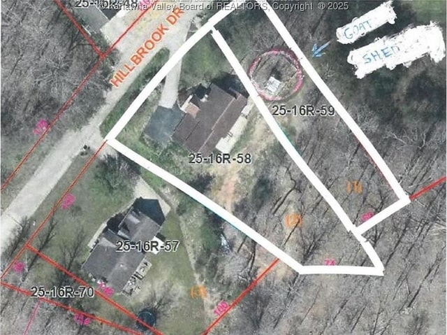 5427 Hillbrook Dr, Charleston, WV 25313 - aerial map of property and surrounding area with property parcel outlined