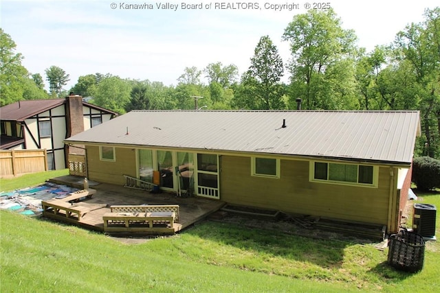 1741 Huber Rd, Charleston, WV 25314 - rear view of property with central AC, a wooden deck, and a lawn