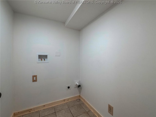 laundry area with washer hookup, light tile patterned floors, electric dryer hookup, and baseboards