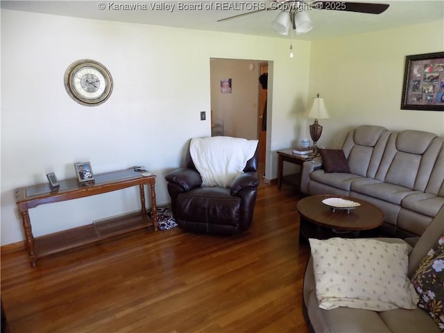 101 Ebony Dr, Cross Lanes, WV 25313 - living area with ceiling fan and wood finished floors