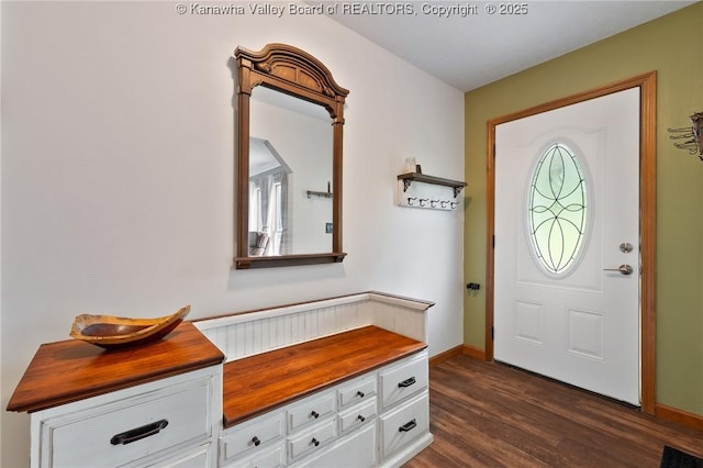 3589 Mount Union Rd, Fraziers Bottom, WV 25082 - entryway with dark wood-style floors and baseboards