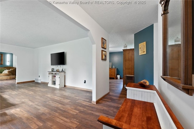 3589 Mount Union Rd, Fraziers Bottom, WV 25082 - corridor with a textured ceiling, wood finished floors, and baseboards