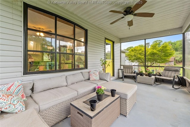 3589 Mount Union Rd, Fraziers Bottom, WV 25082 - sunroom featuring an outdoor hangout area and ceiling fan
