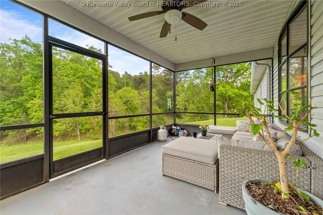 3589 Mount Union Rd, Fraziers Bottom, WV 25082 - sunroom / solarium featuring a ceiling fan and an outdoor living space