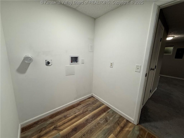 2 Stephanie Ln, Saint Albans, WV 25177 - clothes washing area featuring electric dryer hookup, washer hookup, wood finished floors, and baseboards