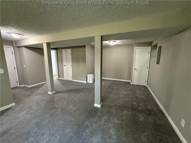 2 Stephanie Ln, Saint Albans, WV 25177 - finished basement with a textured ceiling, carpet floors, baseboards, and electric panel