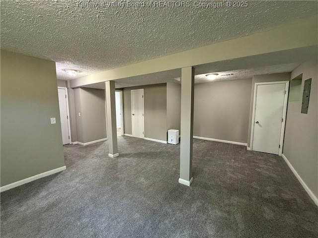 2 Stephanie Ln, Saint Albans, WV 25177 - finished below grade area with a textured ceiling, carpet, baseboards, and electric panel