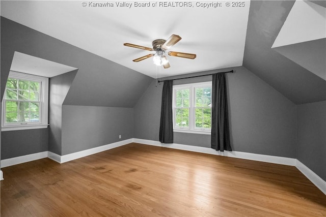 102 49th St SE, Charleston, WV 25304 - additional living space featuring lofted ceiling, a ceiling fan, wood finished floors, and baseboards