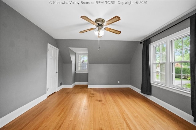 102 49th St SE, Charleston, WV 25304 - additional living space featuring plenty of natural light, light wood-style floors, lofted ceiling, baseboards, and ceiling fan