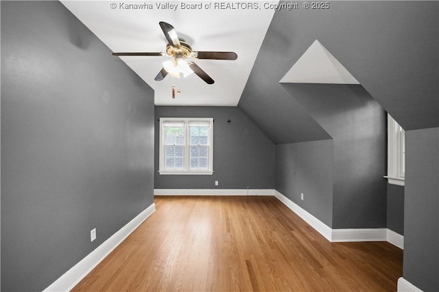 102 49th St SE, Charleston, WV 25304 - bonus room with wood finished floors, ceiling fan, baseboards, and lofted ceiling