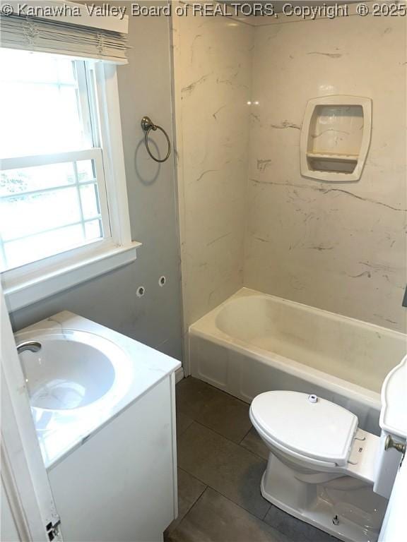 5106 Staunton Ave SE, Charleston, WV 25304 - bathroom with vanity, tile patterned flooring, toilet, and shower / bathtub combination