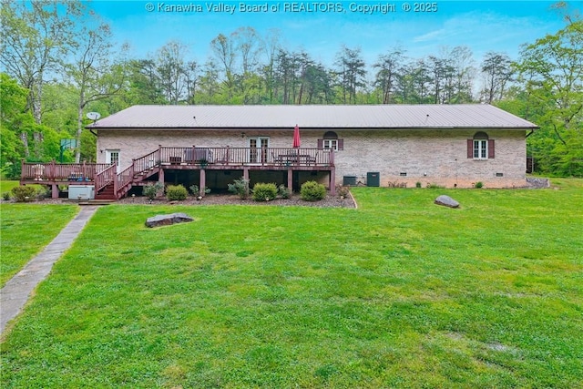 3282 Greenview Rd, South Charleston, WV 25303 - back of property with a wooden deck, a yard, crawl space, and stairway