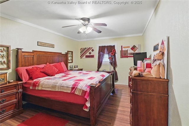 3282 Greenview Rd, South Charleston, WV 25303 - bedroom featuring dark wood-style flooring, crown molding, and a ceiling fan