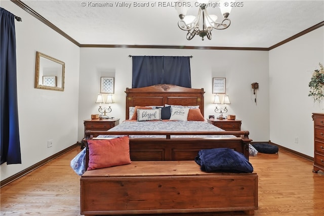 3282 Greenview Rd, South Charleston, WV 25303 - bedroom with a chandelier, crown molding, light wood-type flooring, and baseboards